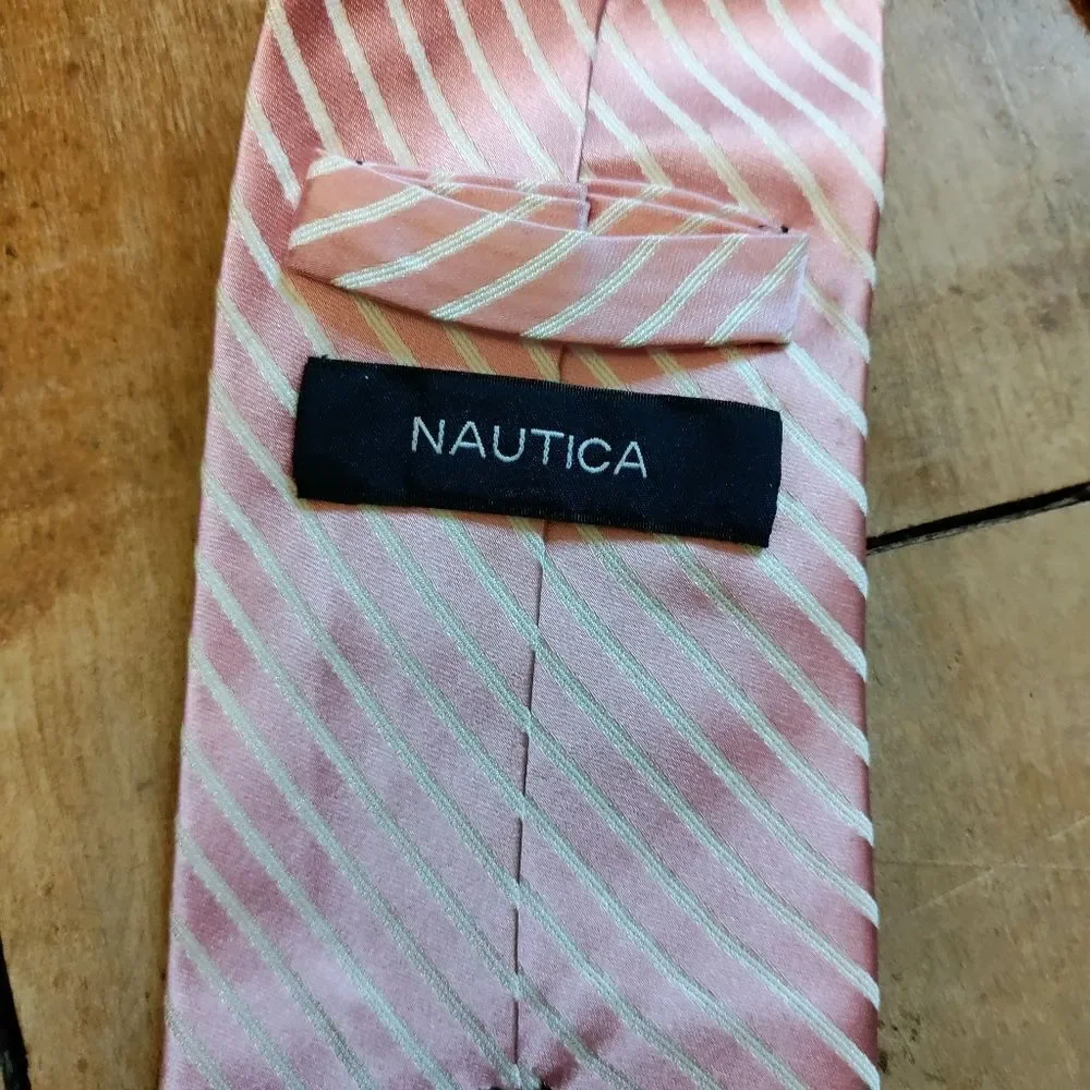 Nautica silk tie pink white stripe office wedding spring easter formal prom